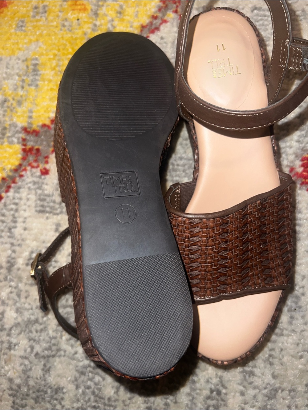 Time and Tru Women's Woven Wedge Heel Sandals 11 boho summer resort wear vacay - Picture 6 of 8
